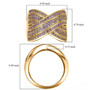 lab grown purple sapphire crossover ring in 18k yellow gold over sterling silver shown for size comparison