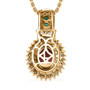 back view of rubellite tourmaline colombian emerald yellow and white diamond necklace in 10k yellow gold