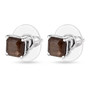 angled view of chocolate sapphire emerald cut stud earrings in rhodium over sterling silver