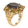 side view of chocolate sapphire citrine and chrome diopside halo cocktail ring in 18k yellow gold over sterling silver