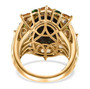 full view of chocolate sapphire citrine and chrome diopside halo cocktail ring in 18k yellow gold over sterling silver