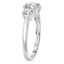 side view of lab white sapphire round trilogy ring in rhodium over sterling silver