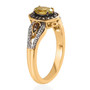 side view of sphene brown and white zircon halo ring in 18k yellow gold over sterling silver