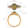 sphene brown and white zircon halo ring in 18k yellow gold over sterling silver shown for size comparison