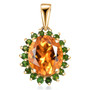 citrine and chrome diopside oval halo 10k yellow gold pendant necklace front