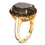 side view of chocolate sapphire and smoky quartz oval halo ring in 18k yellow gold over sterling silver