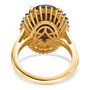 full view of chocolate sapphire and smoky quartz oval halo ring in 18k yellow gold over sterling silver