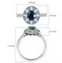 ceylon blue sapphire paraiba tourmaline and diamond oval halo ring in 950 platinum shown for size comparison