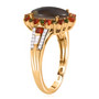 side view of ammolite fire opal diopside and zircon halo ring in 18k yellow gold over sterling silver