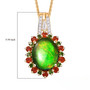 ammolite fire opal diopside and zircon halo pendant necklace in 18k yellow gold over sterling silver shown for size comparison