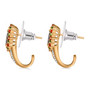 side view of ammolite fire opal diopside and zircon halo j-hoop earrings in 18k yellow gold over sterling silver