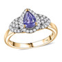 purple sapphire and diamond pear halo ring in 10k yellow gold