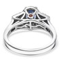 full view of ceylon blue sapphire and diamond ring with padparadscha accents in 10k white gold