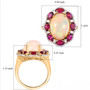 ethiopian opal rhodolite garnet and white zircon halo ring in 18k yellow gold over sterling silver shown for size comparison