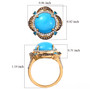 turquoise neon blue apatite and brown zircon halo ring in 18k yellow gold over sterling silver shown for size comparison