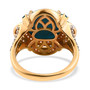 back view of turquoise neon blue apatite and brown zircon halo ring in 18k yellow gold over sterling silver
