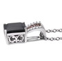 side view of black spinel rhodolite garnet and white zircon pendant necklace in rhodium over sterling silver