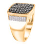 side view of black diamond and white diamond gents ring in 10k yellow gold