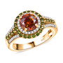 sphalerite chrome diopside and moissanite halo ring in 18k yellow gold over sterling silver