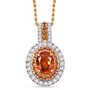 front view of spessartine garnet padparadscha sapphire and diamond halo pendant necklace in 10k yellow gold 2 45tw