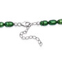 clasp detail of green and white freshwater pearl strand necklace in rhodium over sterling silver