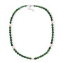 full view of green and white freshwater pearl strand necklace in rhodium over sterling silver