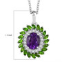 amethyst chrome diopside and zircon double halo pendant necklace in rhodium over sterling silver shown for size comparison