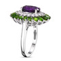 side view of amethyst chrome diopside and zircon double halo ring in rhodium over sterling silver