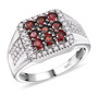 anthill garnet and moissanite gents ring in rhodium over sterling silver