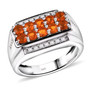 fire opal and zircon gents ring in rhodium over sterling silver