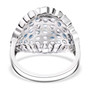 back view of aquamarine and white zircon cluster ring in rhodium over sterling silver