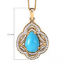 sleeping beauty turquoise and moissanite pendant necklace in 18k yellow gold over sterling silver shown for size comparison