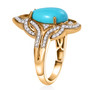 side view of sleeping beauty turquoise and moissanite ring in 18k yellow gold over sterling silver