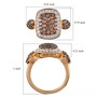 andalusite and white zircon cushion halo cluster ring in 18k yellow gold over sterling silver shown for size comparison