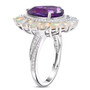 amethyst ethiopian welo opal and white zircon pear shaped halo ring in rhodium over sterling silver side profile