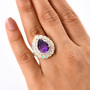 amethyst and opal pear shaped and zircon halo ring in rhodium over sterling silver worn on a hand