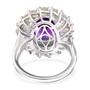 back view of amethyst opal and zircon halo ring in rhodium over sterling silver