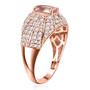 side view of morganite and moissanite ring in 18k rose gold over sterling silver