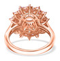 back view of morganite moissanite and pink sapphire double halo ring in 18k rose gold over sterling silver