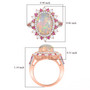ethiopian opal pink sapphire and moissanite halo ring in 18k rose gold over sterling silver shown for size comparison