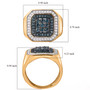 blue and white diamond gents cluster ring in 18k yellow gold over sterling silver shown for size comparison