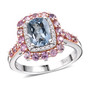 aquamarine pink sapphire and zircon halo ring in 18k rose gold and rhodium over sterling silver