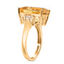 side view of yellow labradorite and white topaz three stone ring in 18k yellow gold over sterling silver