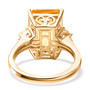 back view of yellow labradorite and white topaz three stone ring in 18k yellow gold over sterling silver