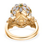 back view of yellow labradorite chrome diopside and zircon flower ring in 18k yellow gold and rhodium over sterling silver