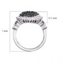 alexandrite and moissanite pear cluster halo ring in rhodium over sterling silver shown for size comparison
