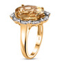 side view of yellow labradorite white zircon halo ring in 18k yellow gold over sterling silver