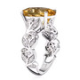 side view of yellow labradorite moissanite vine ring in rhodium over sterling silver