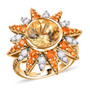 yellow labradorite fire opal and zircon ring in 18k yellow gold over sterling silver