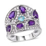 amethyst apatite and zircon ring in rhodium over sterling silver